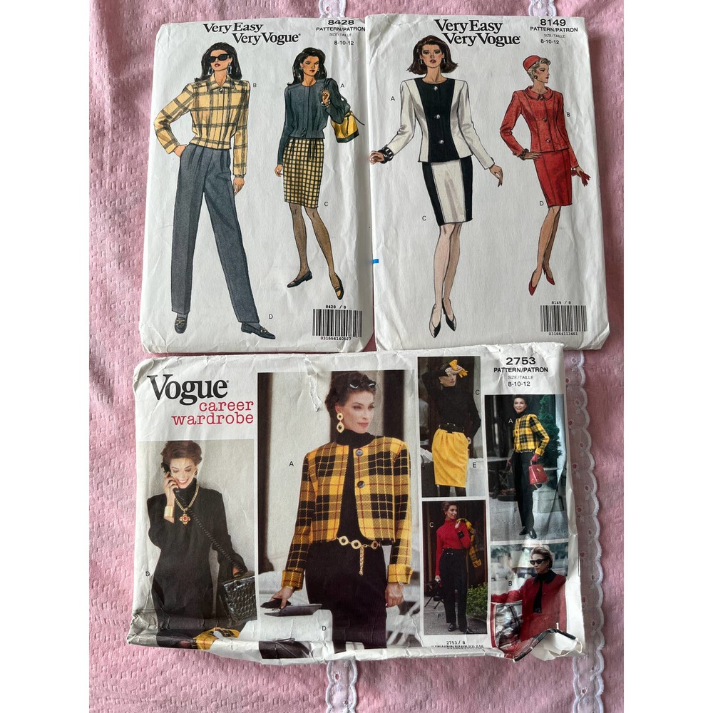 80s Vogue patterns size 8-10-12. Dresses , jackets, and skirt suits. Lot of 3